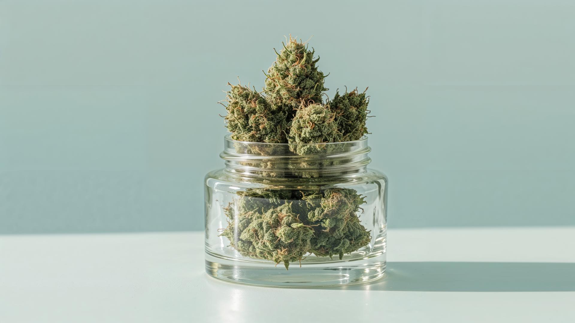 Container Holding Marijuana Blossoms